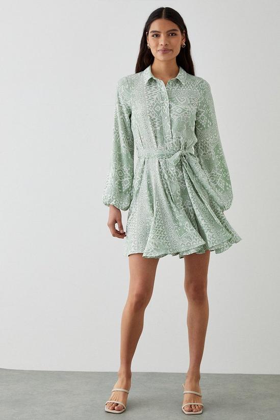 Dorothy Perkins Green Ikat Mini Shirt Dress 1