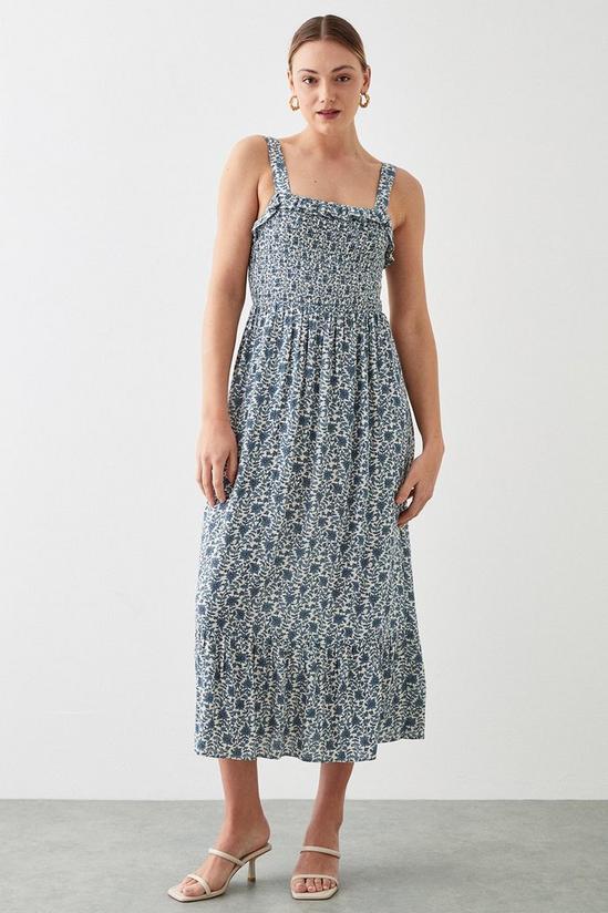 Dorothy Perkins Blue Ditsy Floral Shirred Tiered Midi Dress 1