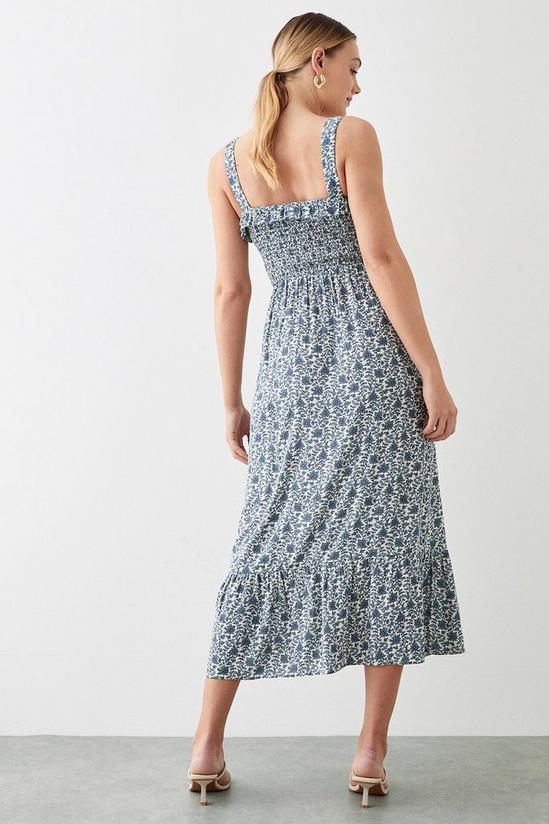 Dorothy Perkins Blue Ditsy Floral Shirred Tiered Midi Dress 3
