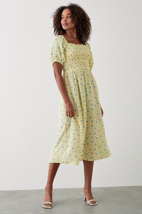 Dorothy Perkins Yellow Ditsy Floral Shirred Midi Dress 1