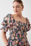 Dorothy Perkins Black Floral Shirred Midi Dress thumbnail 2