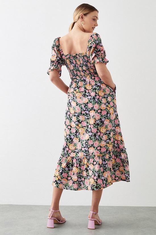 Dorothy Perkins Black Floral Shirred Midi Dress 3