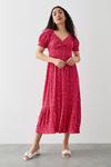 Dorothy Perkins Red Floral Shirred Waist Midi Dress thumbnail 1