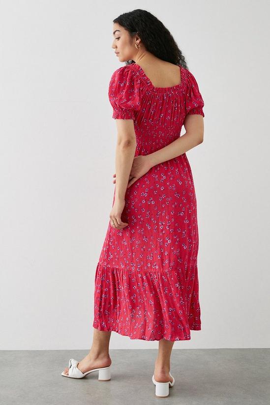 Dorothy Perkins Red Floral Shirred Waist Midi Dress 3