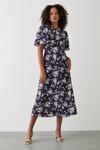 Dorothy Perkins Navy Floral Flutter Sleeve Shirred Waist Midi Dress thumbnail 2