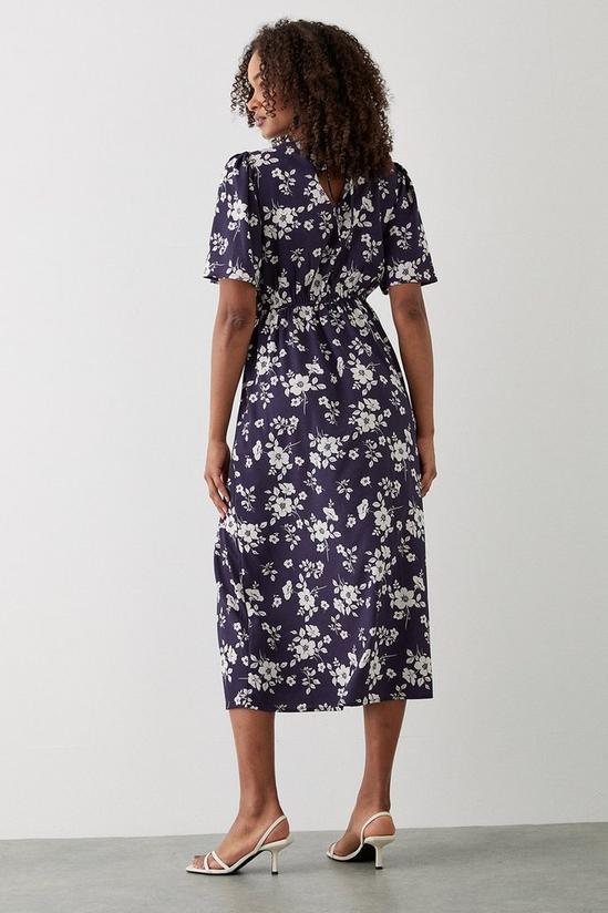 Dorothy Perkins Navy Floral Flutter Sleeve Shirred Waist Midi Dress 3