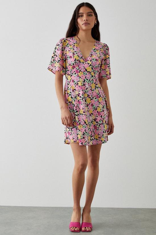 Dorothy Perkins Pink Floral Flutter Sleeve Mini Dress 1