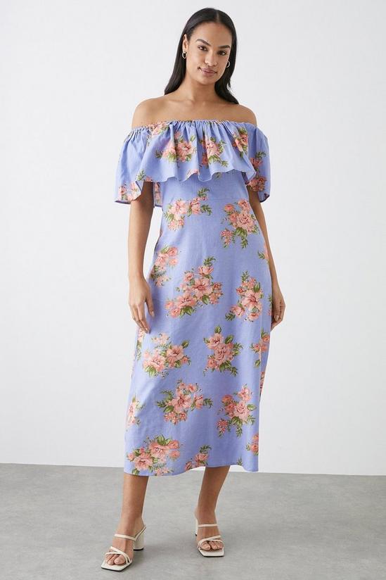 Dorothy Perkins Blue Spaced Floral Bardot Midi Dress 1
