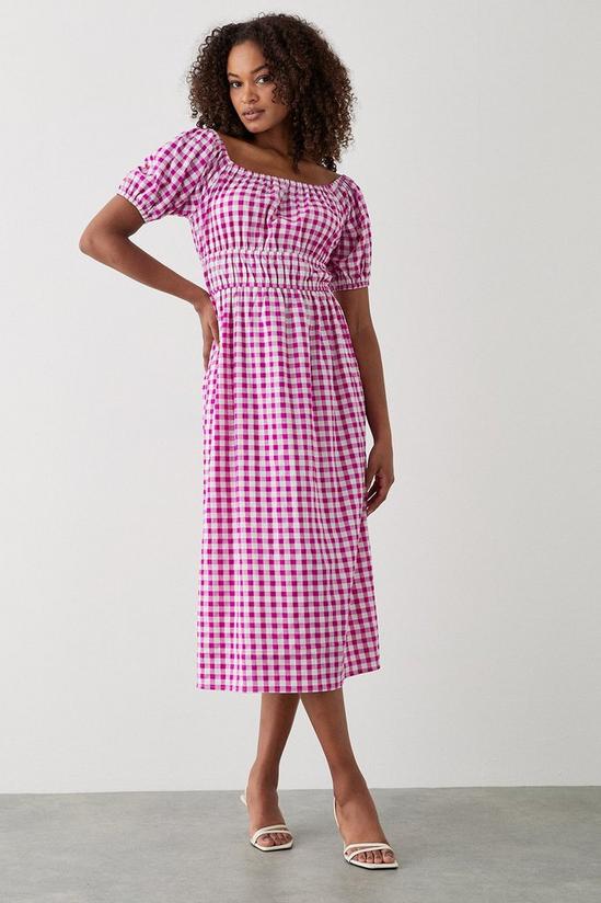 Dorothy Perkins Pink Gingham Bardot Midi Dress 1