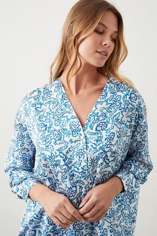 Dorothy Perkins Blue Floral Collarless Shirt 2