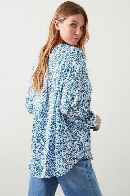 Dorothy Perkins Blue Floral Collarless Shirt 3