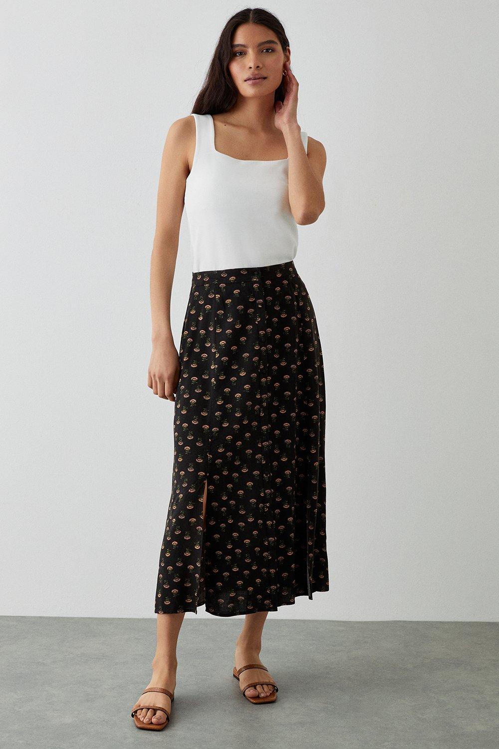 Skirts Printed Button Through Midi Skirt Dorothy Perkins