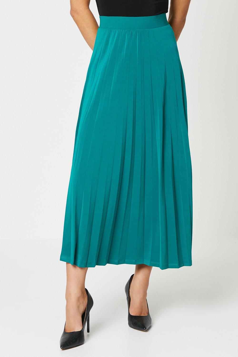 Women’s Pleated Midi Skirt - green - 14