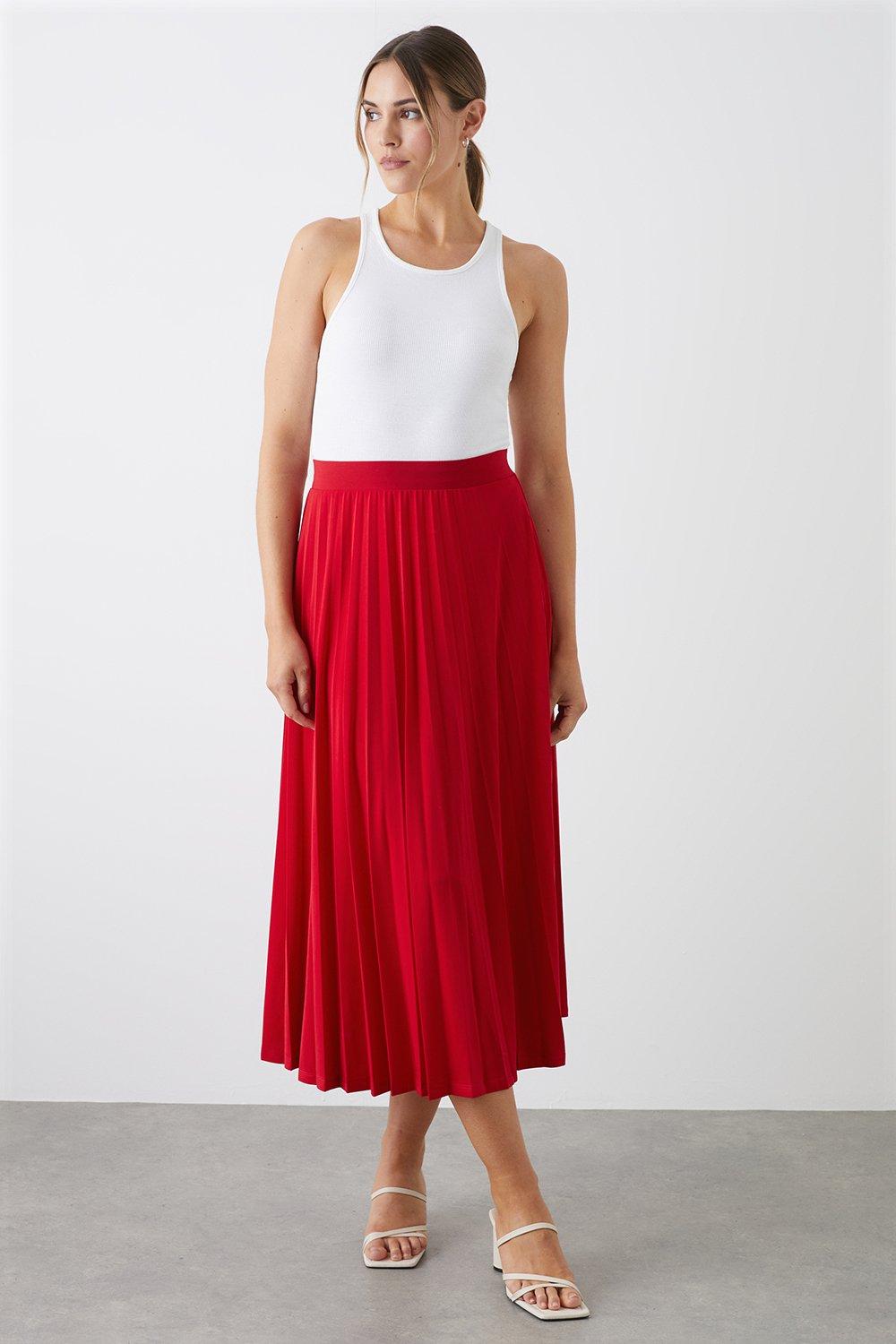 Women’s Pleated Midi Skirt - red - 8
