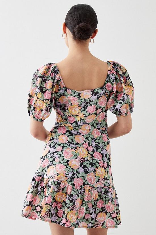 Dorothy Perkins Petite Black Floral Square Neck Puff Sleeve Mini Dress 3