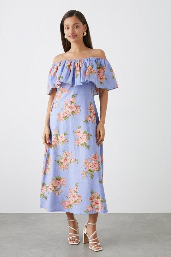 Dorothy Perkins Petite Blue Floral Bardot Midi Dress 1