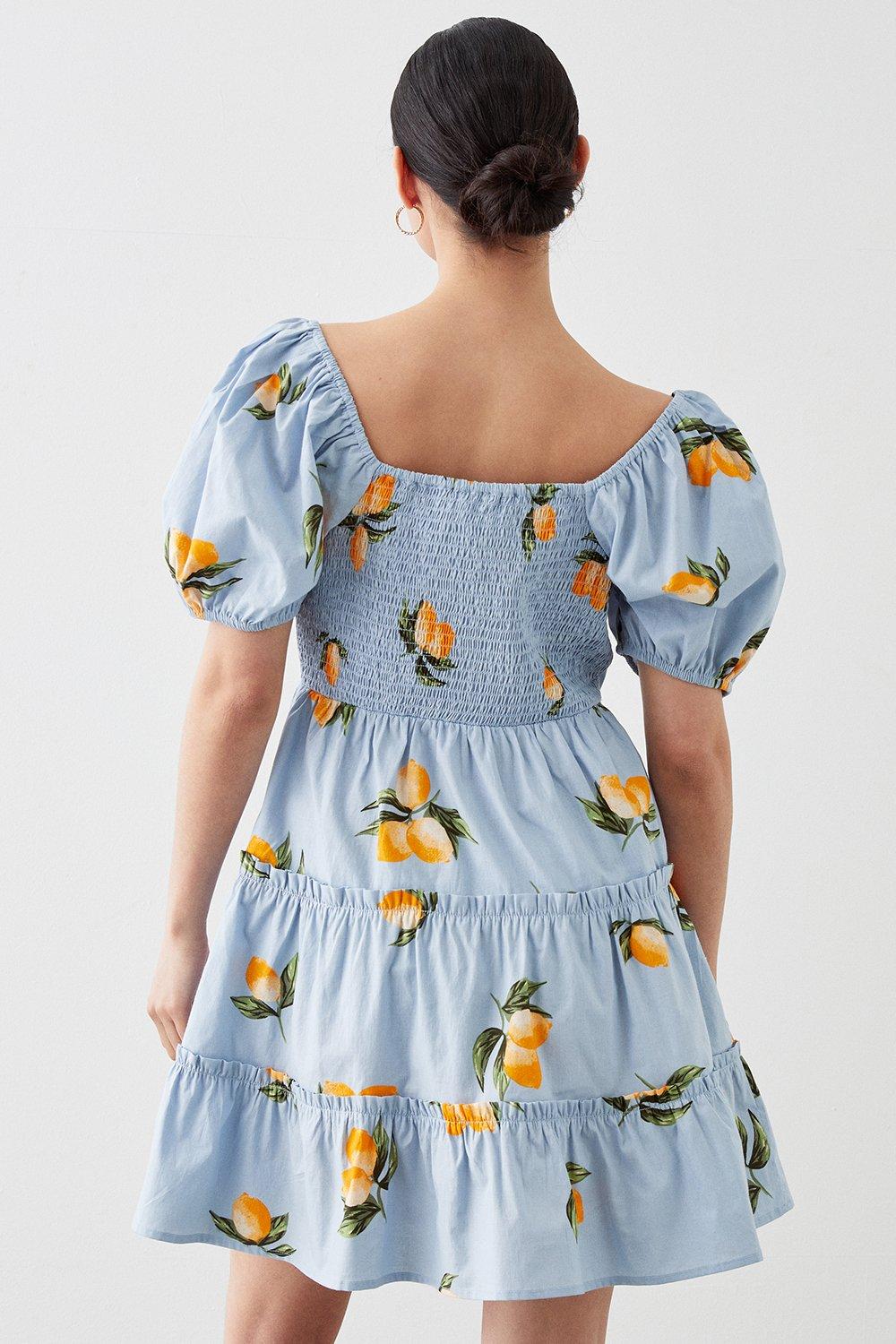 Dresses Petite Lemon Print Ruffle Mini Dress Dorothy Perkins