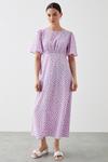 Dorothy Perkins Petite Lilac Spot Flutter Sleeve Shirred Waist Midi Dress thumbnail 1