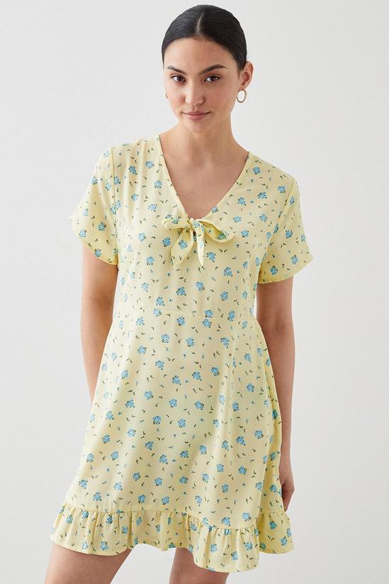 Dorothy Perkins Petite Yellow Ditsy Tie Front Mini Dress 1