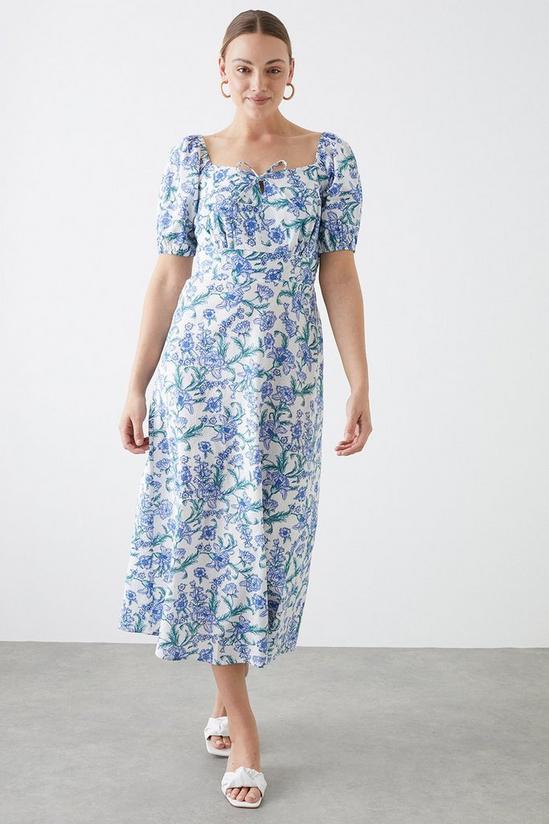 Dorothy Perkins Tall Blue Floral Tie Front Midi Dress 2