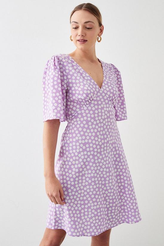 Dorothy Perkins Tall Lilac Spot Flutter Sleeve Mini Dress 1