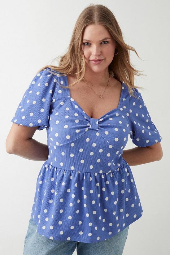 Dorothy Perkins Curve Blue Spot Ruched Front Blouse 1