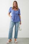 Dorothy Perkins Curve Blue Spot Ruched Front Blouse thumbnail 2