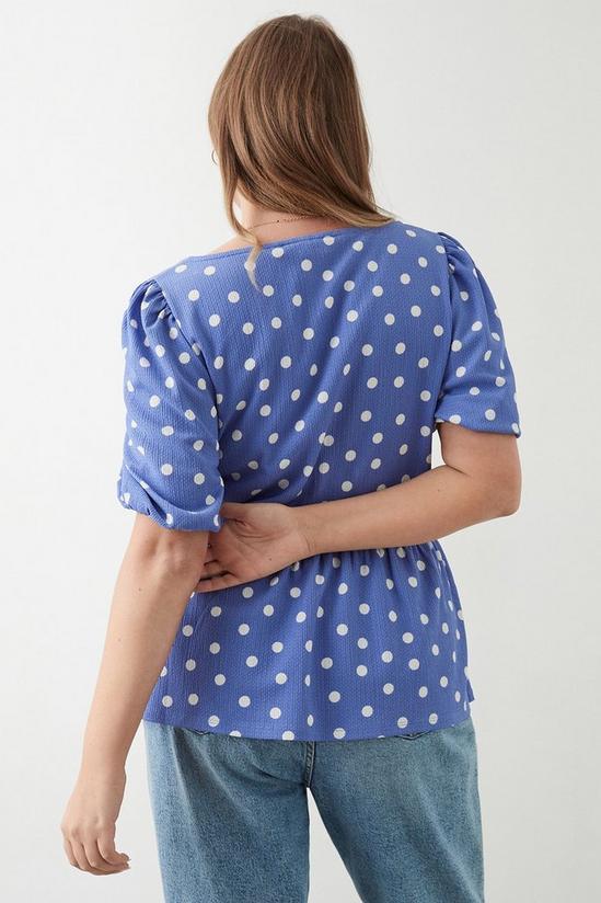 Dorothy Perkins Curve Blue Spot Ruched Front Blouse 3