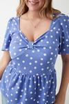 Dorothy Perkins Curve Blue Spot Ruched Front Blouse thumbnail 4