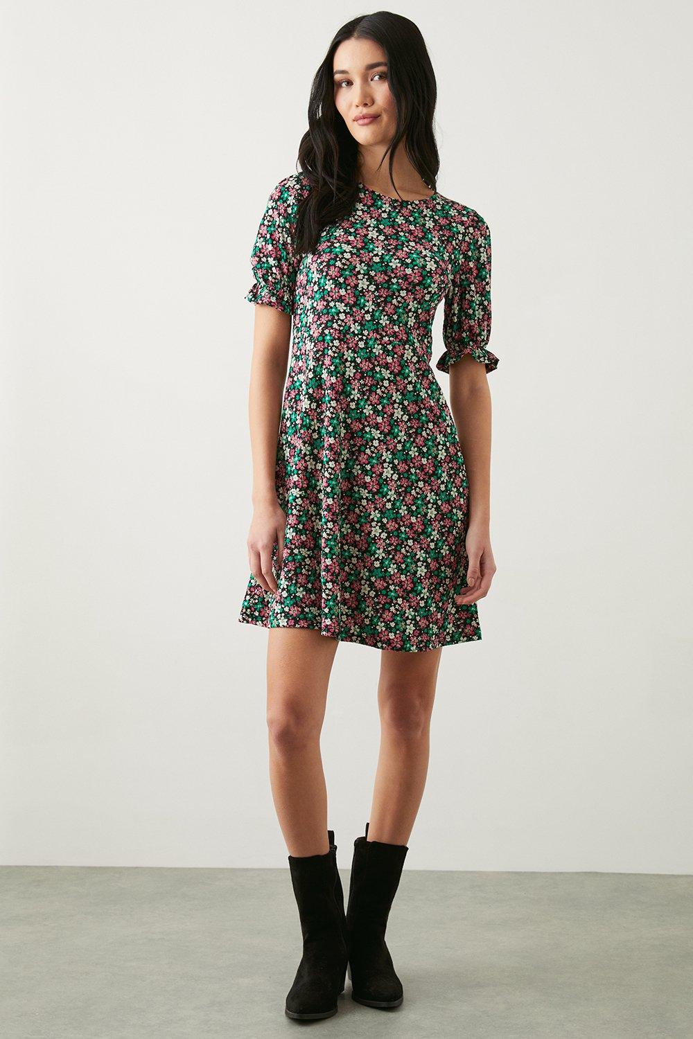 Women’s Ditsy Floral Short Sleeve Mini Dress - multi - 10