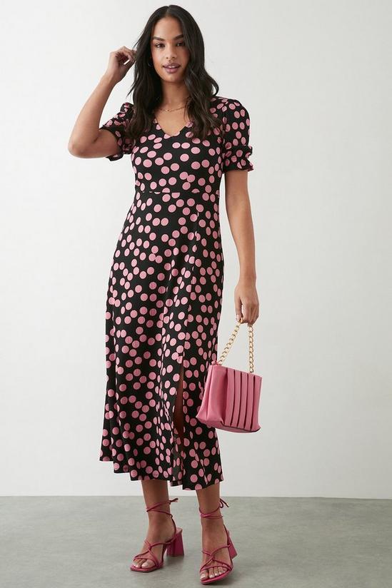 Dorothy Perkins Pink Spot Short Sleeve V Neck Midi Dress 1