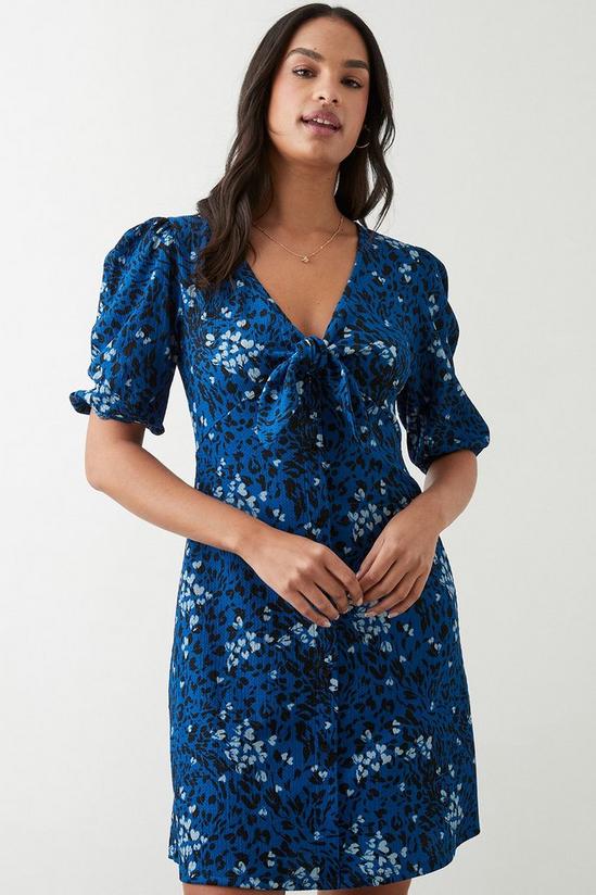 Dorothy Perkins Blue Printed Tie Front Button Through Mini Dress 1