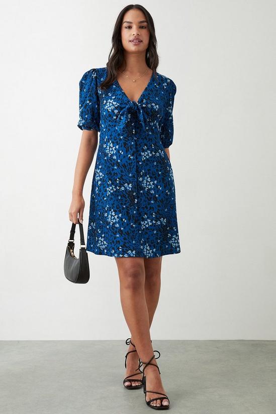 Dorothy Perkins Blue Printed Tie Front Button Through Mini Dress 2