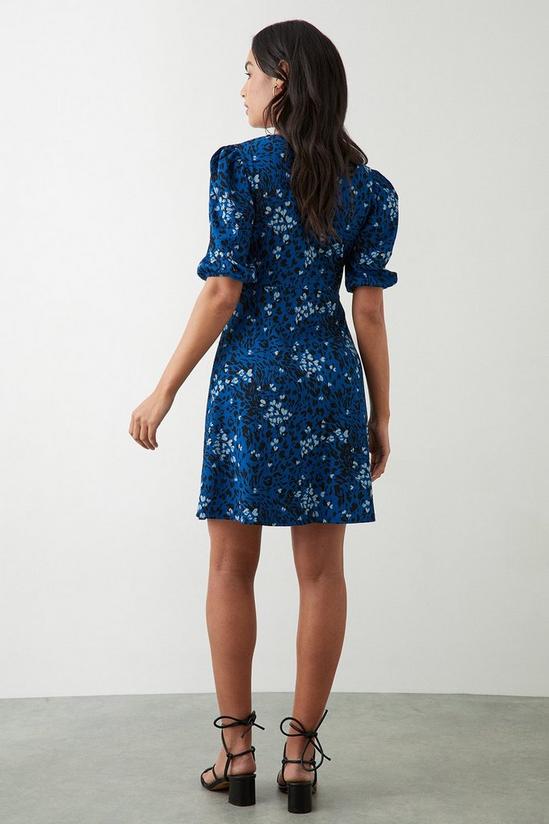 Dorothy Perkins Blue Printed Tie Front Button Through Mini Dress 3