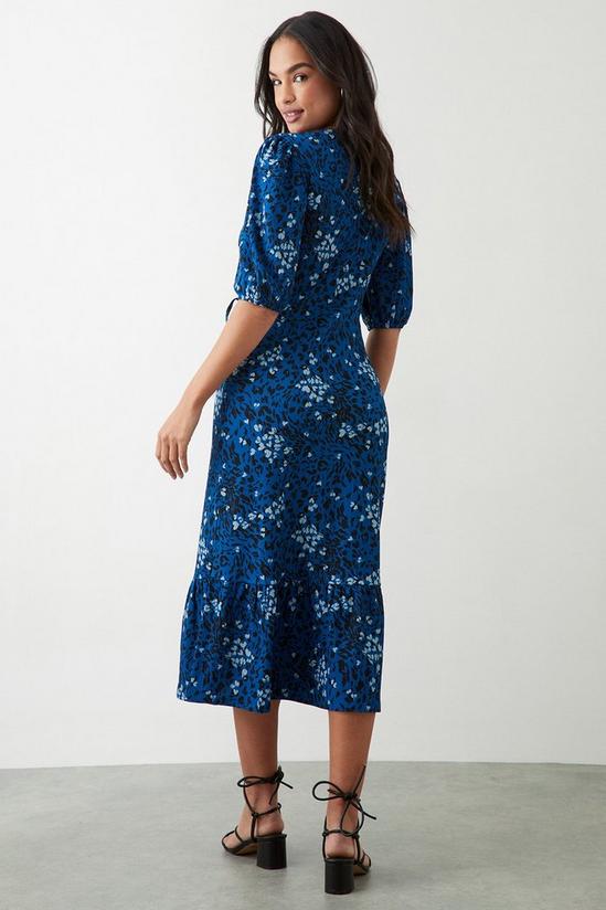 Dorothy Perkins Blue Printed Puff Sleeve Wrap Midi Dress 3