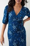 Dorothy Perkins Blue Printed Puff Sleeve Wrap Midi Dress thumbnail 4
