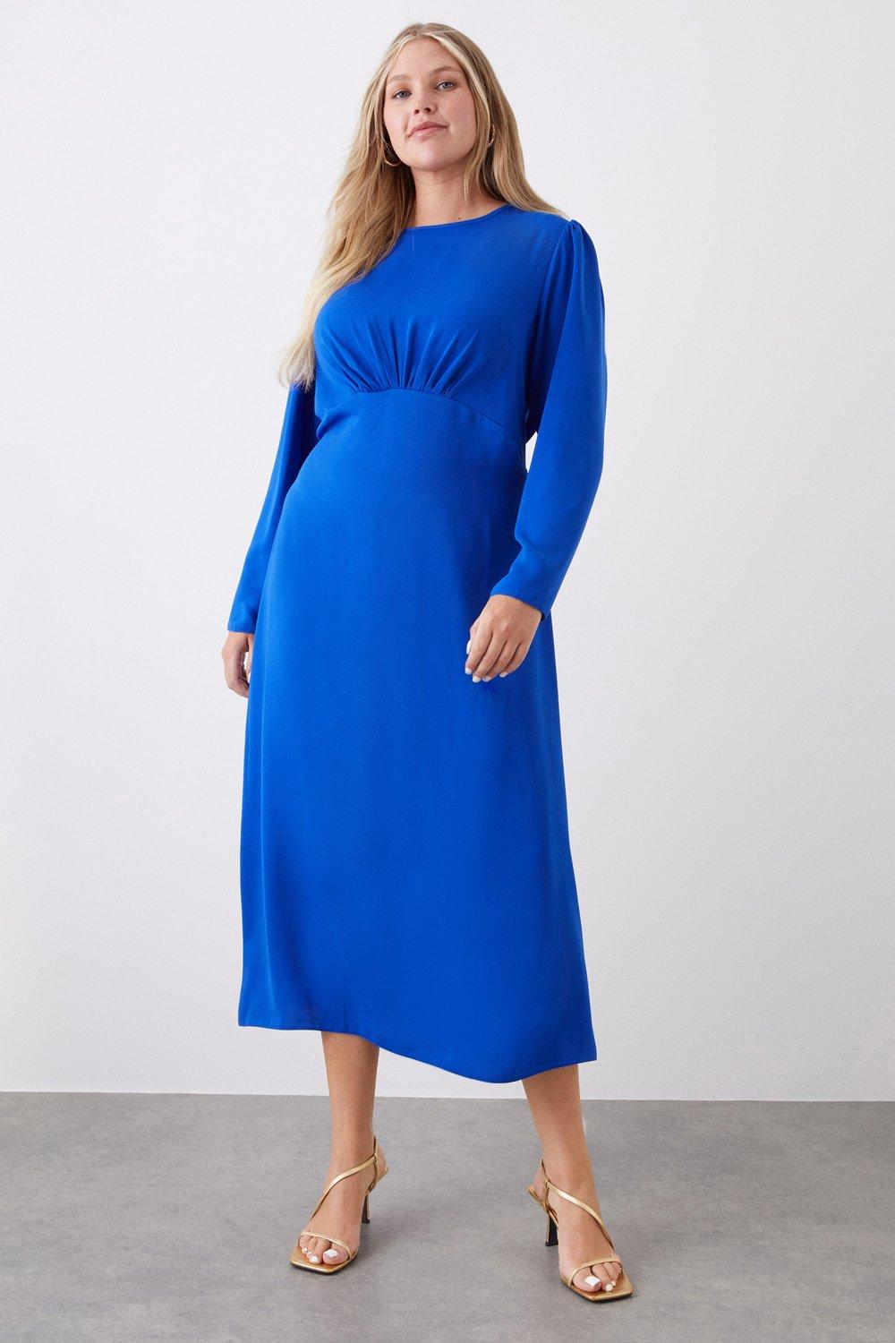 Women’s Curve Cobalt Empire Half Sleeve Midi Dress - blue - 18