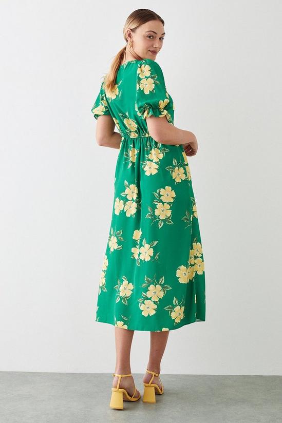 Dorothy Perkins Tall Green Floral Print V Neck Puff Sleeve Midi Dress 3