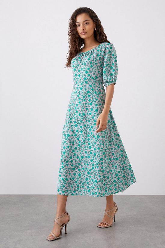 Dorothy Perkins Petite Green Ditsy Print Puff Sleeve Midi Dress 1