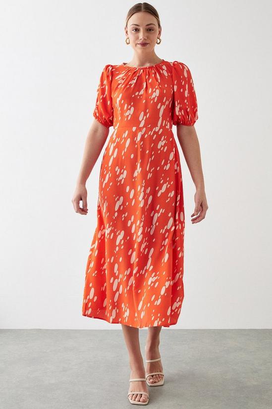 Dorothy Perkins Tall Red Spot Print Puff Sleeve Midi Dress 1