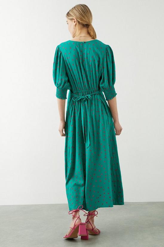 Dorothy Perkins Green Spot Print Shirred Cuff Midi Dress 3