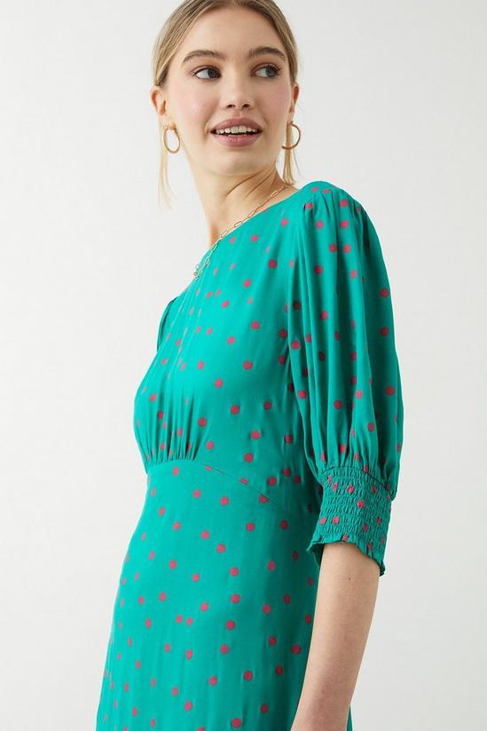 Dorothy Perkins Green Spot Print Shirred Cuff Midi Dress 4