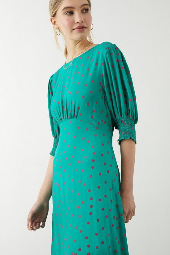Dorothy Perkins Green Spot Print Shirred Cuff Midi Dress 5