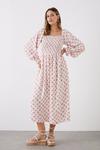 Dorothy Perkins Pink Print Shirred Bodice Midi Dress thumbnail 1