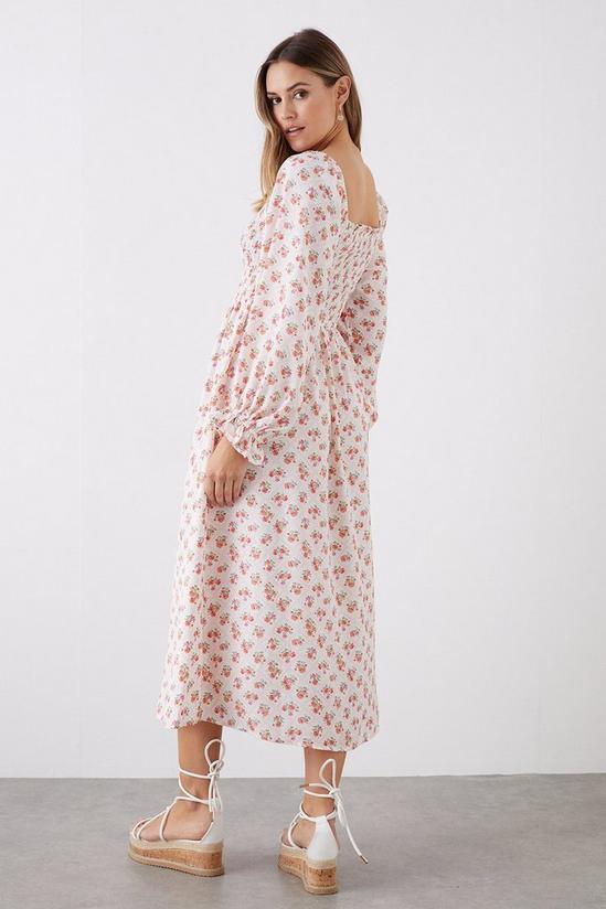 Dorothy Perkins Pink Print Shirred Bodice Midi Dress 3