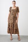 Dorothy Perkins Tall Leopard Shirred Waist Tiered Angel Sleeve Midi Dress thumbnail 1