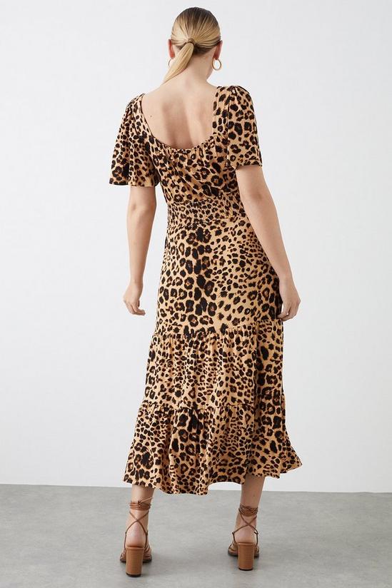 Dorothy Perkins Tall Leopard Shirred Waist Tiered Angel Sleeve Midi Dress 3