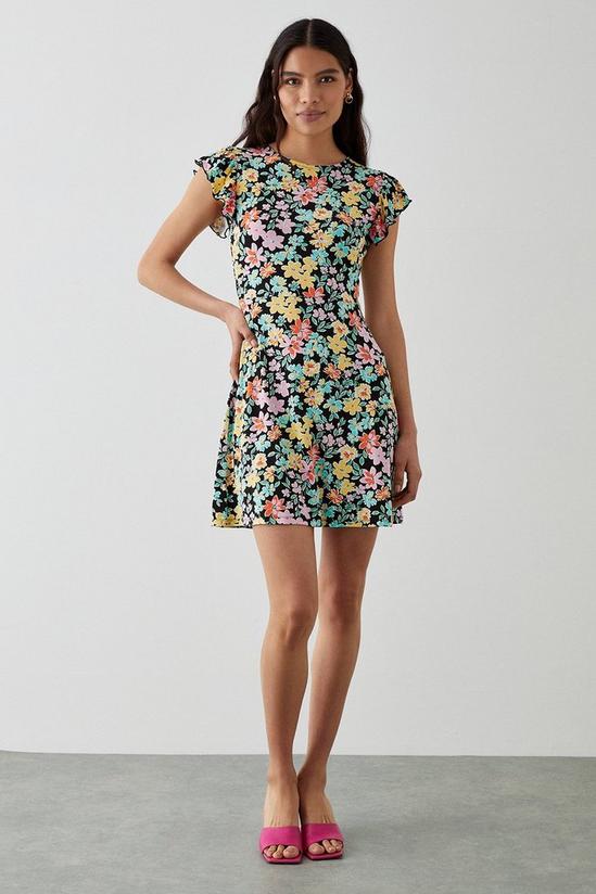 Dorothy Perkins Multi Floral Ruffle Shoulder Mini Dress 1