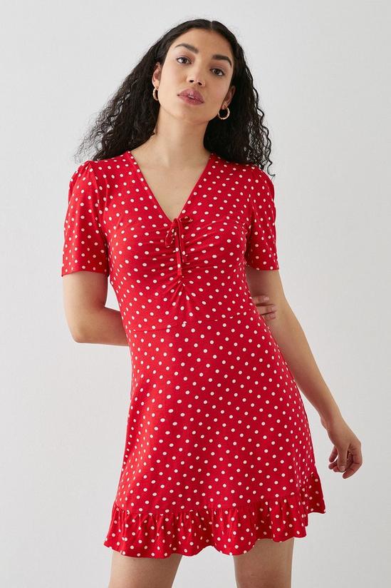 Dorothy Perkins Red Spot Tie Front Mini Dress 1