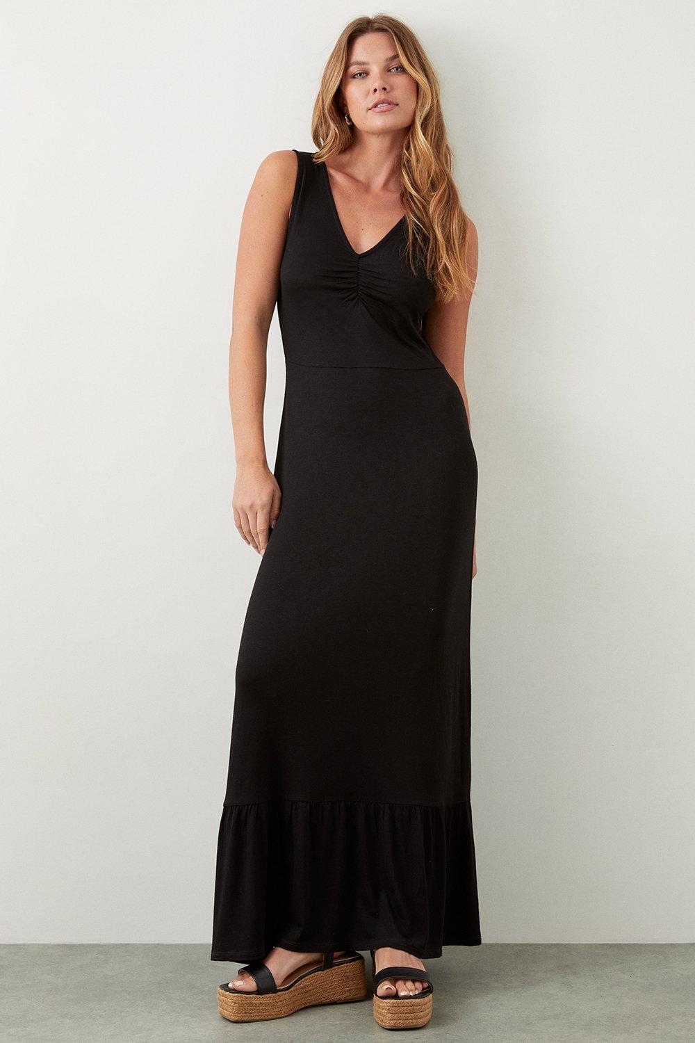Women’s Black Ruched Front Maxi Dress - 12